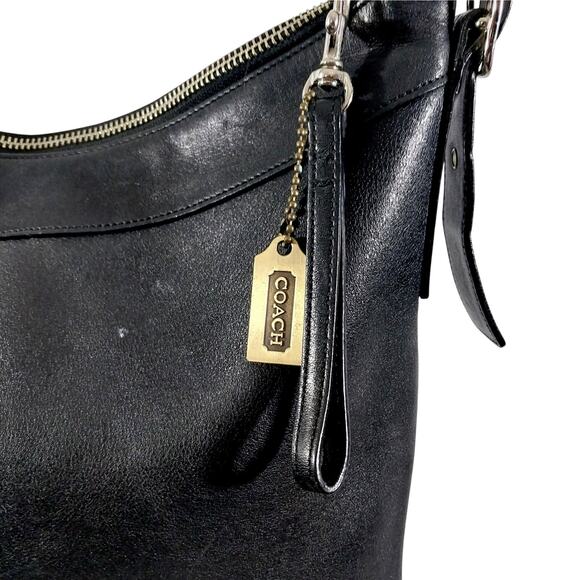 COACH! VINTAGE COLLECTOR BLACK GENUINE LEATHER ADJUSTABLE STRAP PURSE, HANDBAG! - Picture 4 of 13
